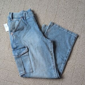 New GAP 90s Loose Cargo Mid Rise Loose Straight Leg Jeans Denim Sz 30P 10